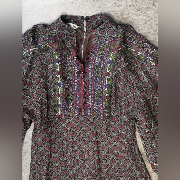 70s Batwing Vintage Paisley Geometric Impressionist Print Prairie Empire Dress - Picture 4 of 15